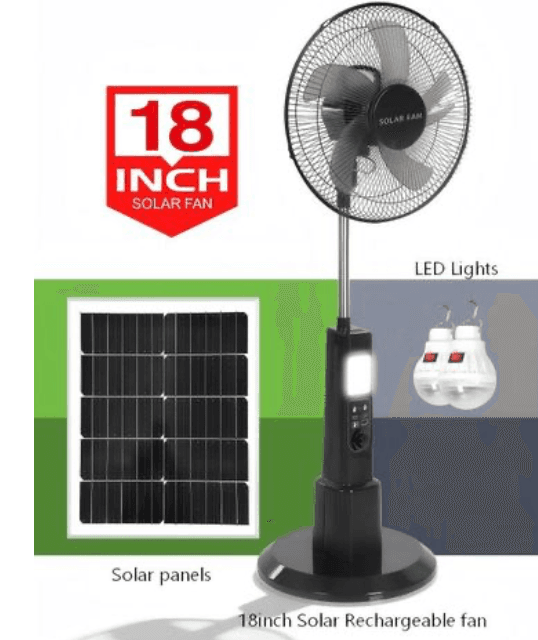 18 Inch Rechargeable Solar Fan (with Two Bulbs & 25W Panel)
